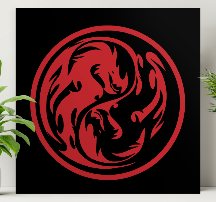 Quadro para quarto Dragão preto e vermelho yin yang - TenStickers