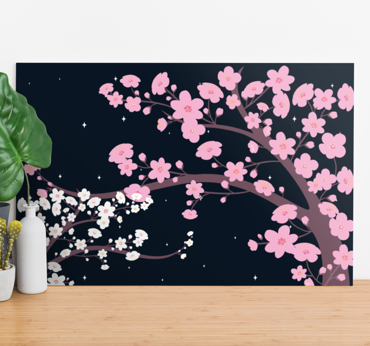 Quadro 3D Noite de fantasia de flores rosa e brancas - TenStickers