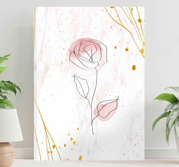 Quadro 3D Rosa em fundo dourado - TenStickers
