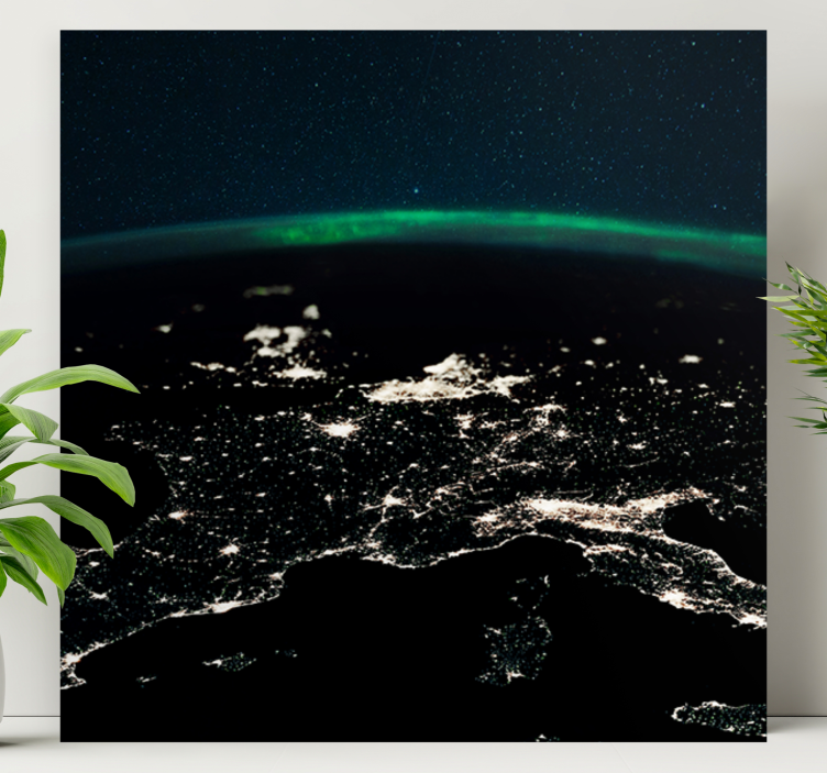 Quadro mapa mundi vista aérea noturna - TenStickers