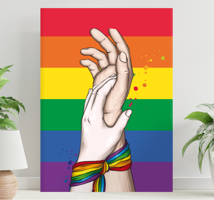 Quadro para lar Mãos humanas e fita arco-íris lgbt - TenStickers