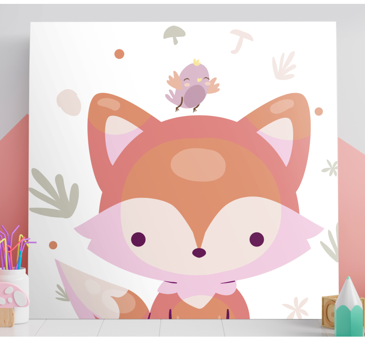 Quadro para bebê Bebê fofo raposa desenho pássaro rosa - TenStickers