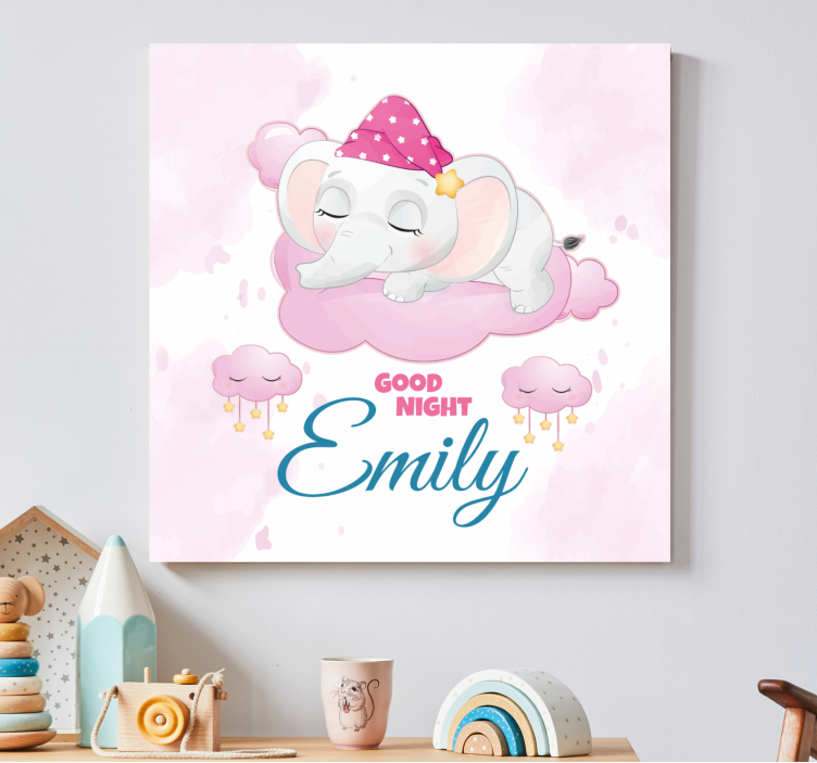 Quadro para bebê Elefante fofo para menina com nome - TenStickers