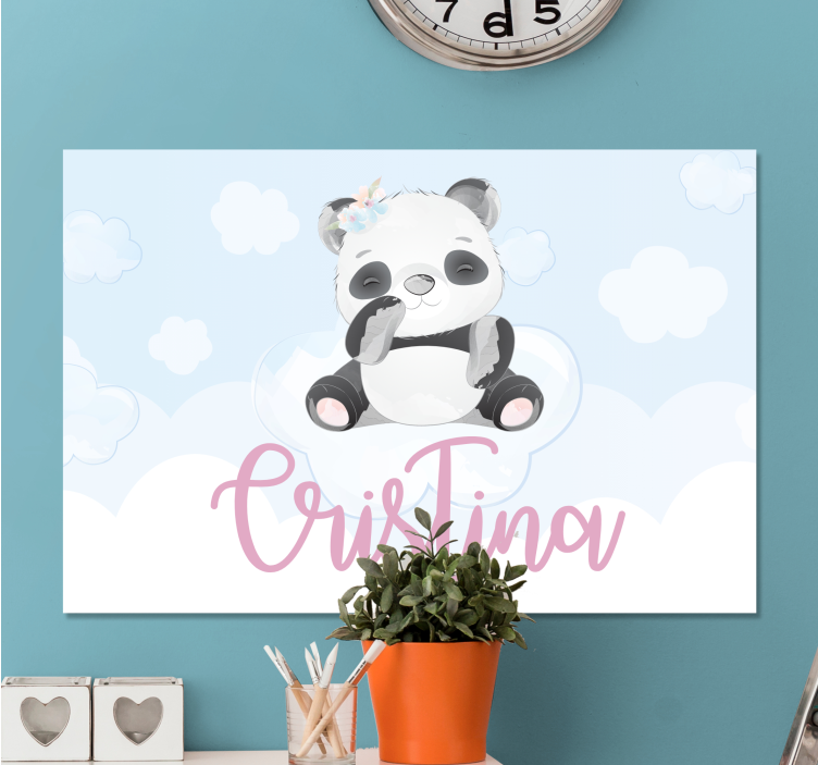 Quadro para bebê Panda fofo para menina com nome - TenStickers