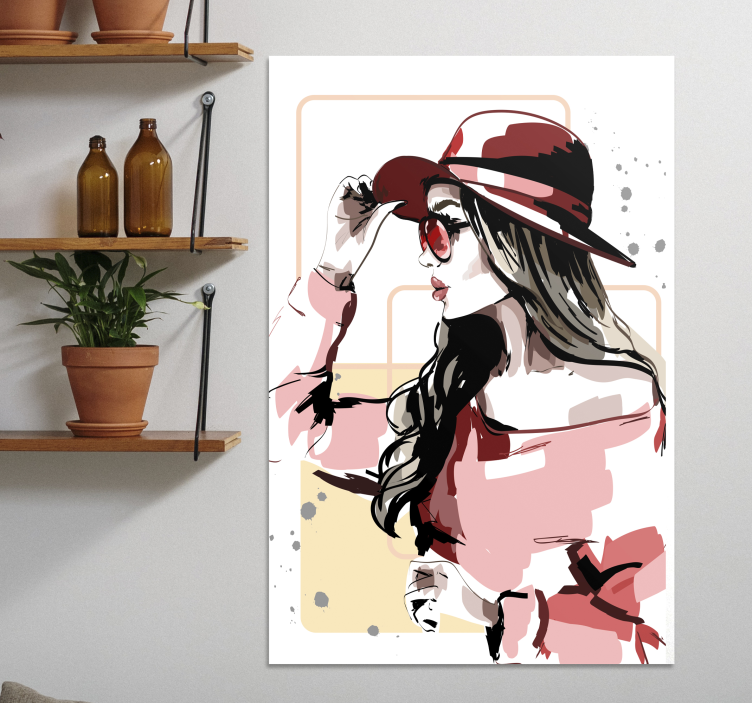 Quadro decorativo para sala Mulher elegante com um chapéu impress - TenStickers