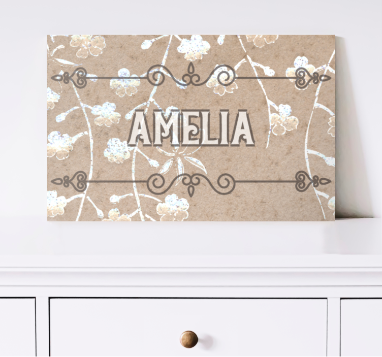 Quadro personalizável decoração floral com nome - TenStickers