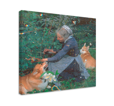 Quadro de flores Avó com cachorros "cottagecore" - TenStickers