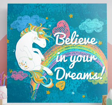 Quadro unicórnio Frase multicor unicórnio - TenStickers
