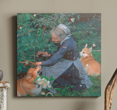 Quadro de flores Avó com cachorros "cottagecore" - TenStickers