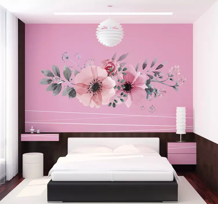 Autocolante decorativo floral rosa bonito - TenStickers
