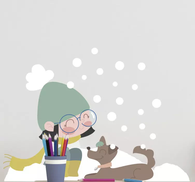 Autocolante animal criança acariciando cachorro - TenStickers