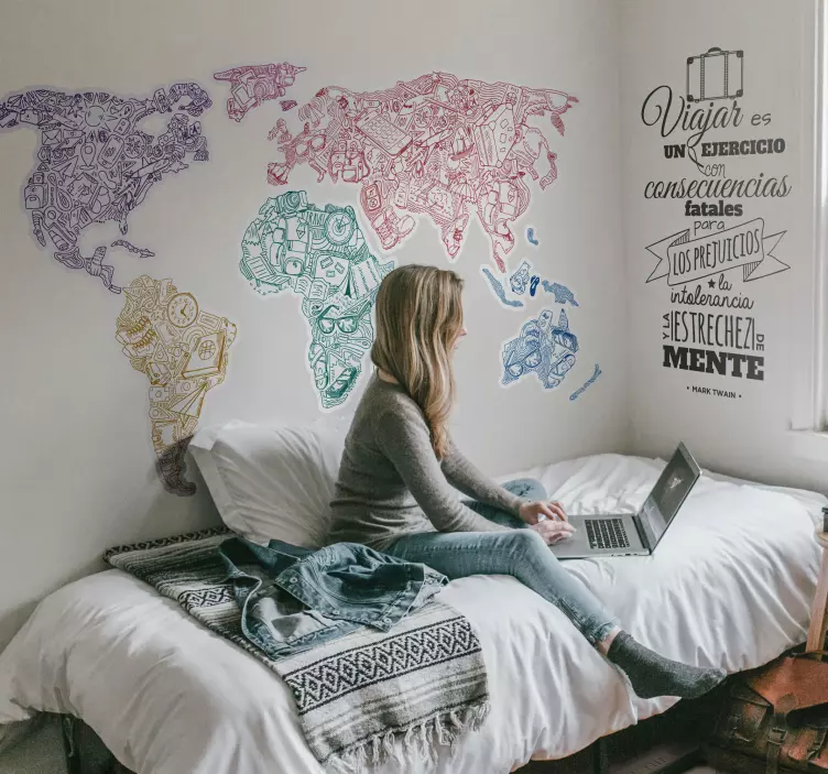 Autocolante mundo Mapa mundo itens de viagem - TenStickers