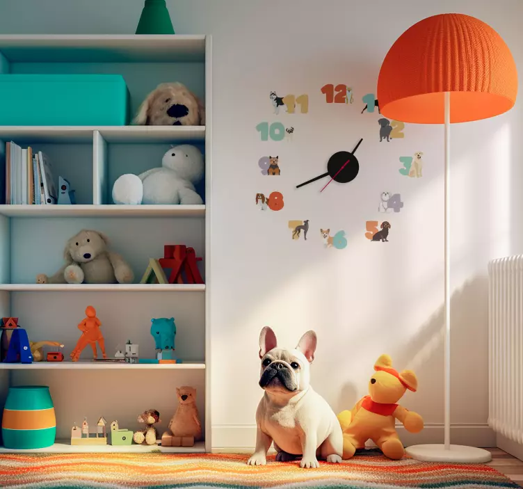 Adesivo para decoração de quarto infantil relógio de cães - TenStickers