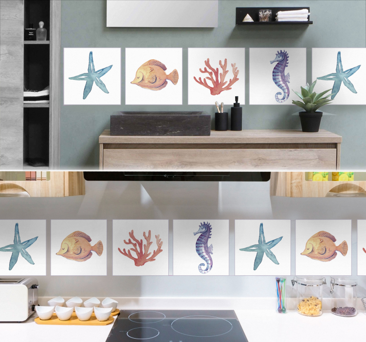 Autocolantes azulejos decorativos Animais marinhos - TenStickers