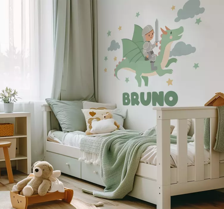 Adesivo para crianças pequeno cavaleiro em um dragão - TenStickers