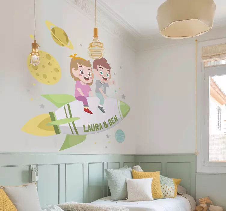 Autocolante do espaço irmãos em um foguete - TenStickers