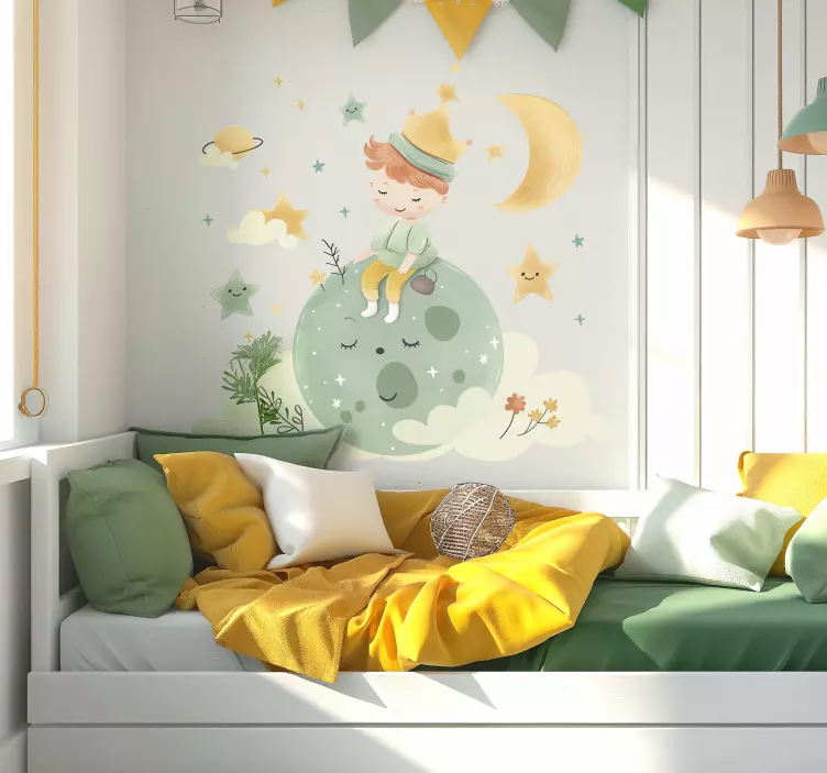 Adesivo para quarto infantil com garoto feliz na lua - TenStickers