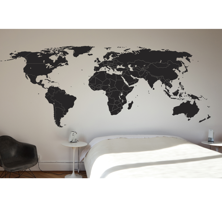 Mural de parede mapa mundo com fronteiras - TenStickers