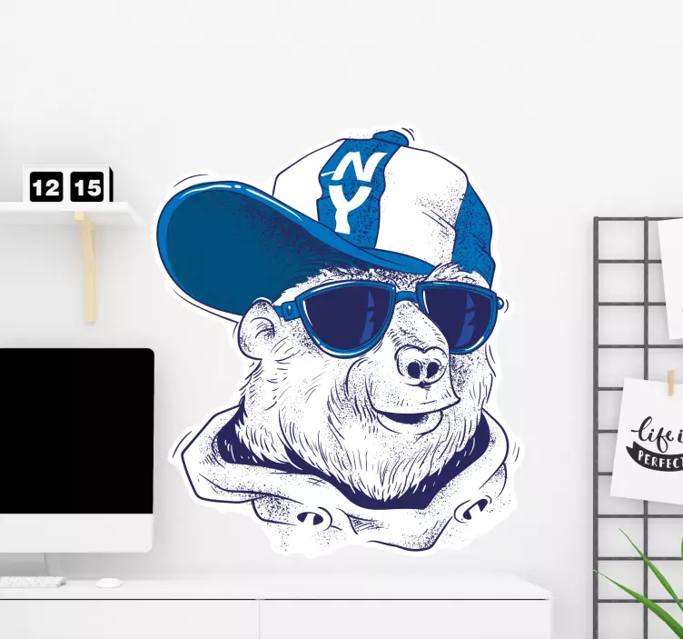 Adesivo animal urso azul com chapéu - TenStickers
