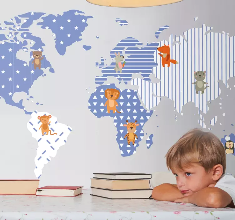 Adesivo mapa mundi mapa gráfico de animais - TenStickers