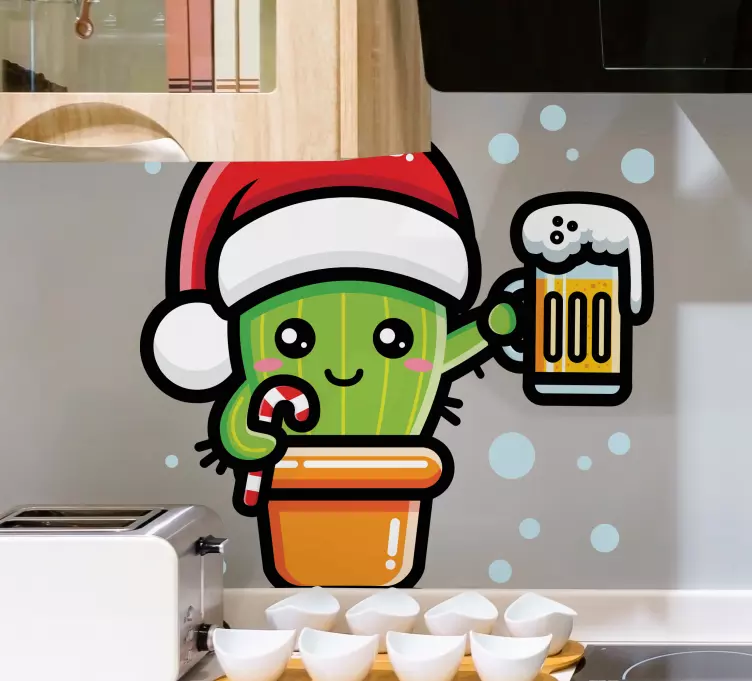 Vinil para cozinha Cacto com cerveja natal design - TenStickers