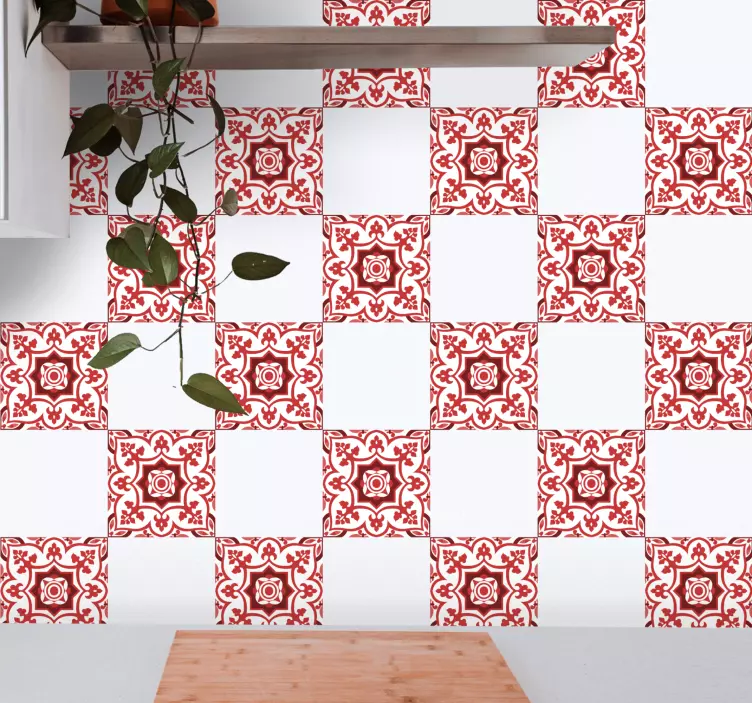 Adesivo azulejos padrões vermelhos tradicionais - TenStickers