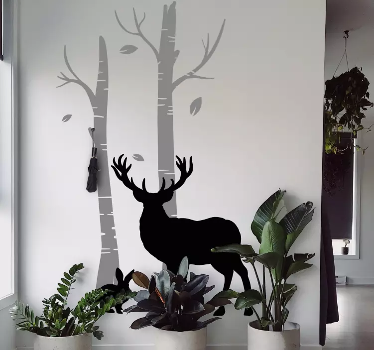 Adesivo cabide veados perto de árvores - TenStickers