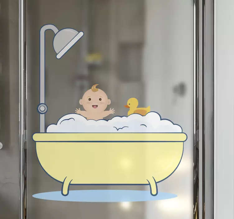 Adesivo cabina duche hora do banho do bebê - TenStickers