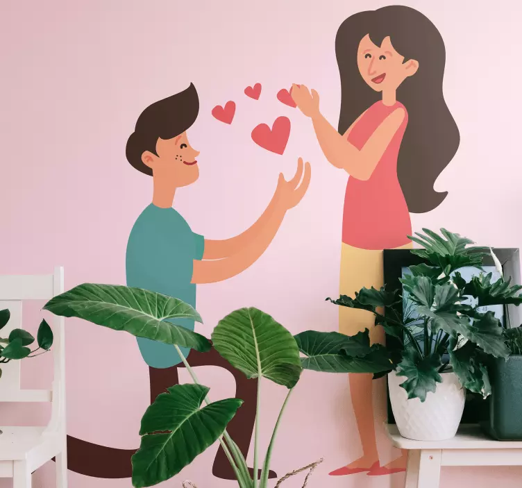 Adesivo casamento proposta de casal corações - TenStickers