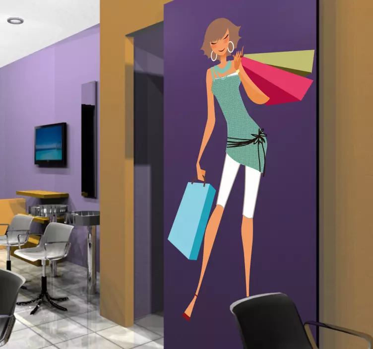 Adesivo de moda senhora com sacos de compras - TenStickers