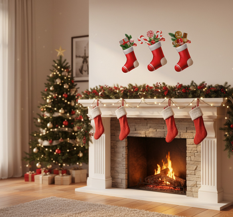 Adesivo de natal presentes de doces em meias - TenStickers