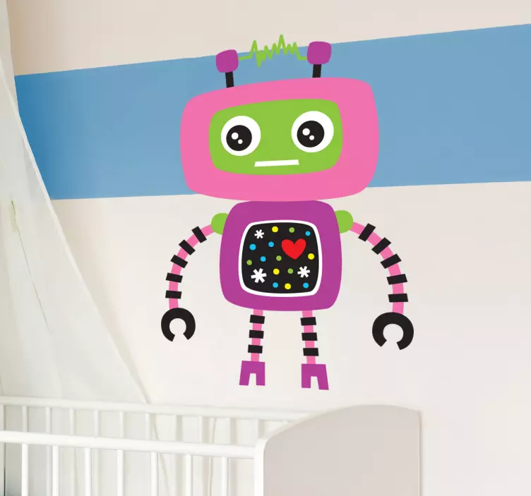 Adesivo de parede robô infantil rosa - TenStickers