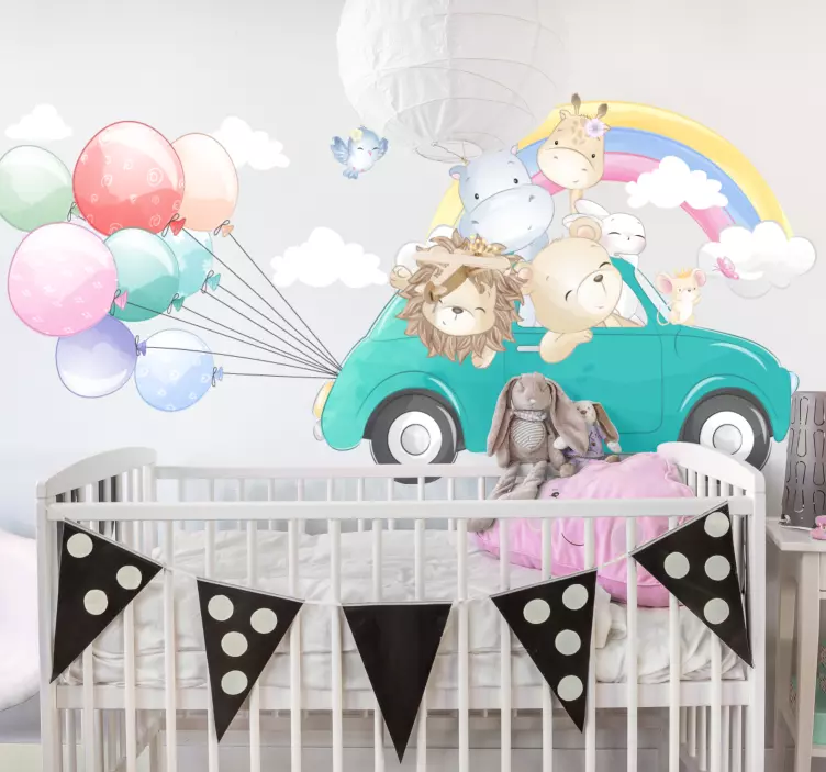 Adesivo para crianças carro de aventura animal - TenStickers