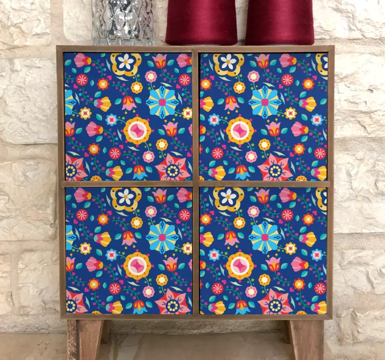 Adesivo decorativo padrão floral colorido - TenStickers