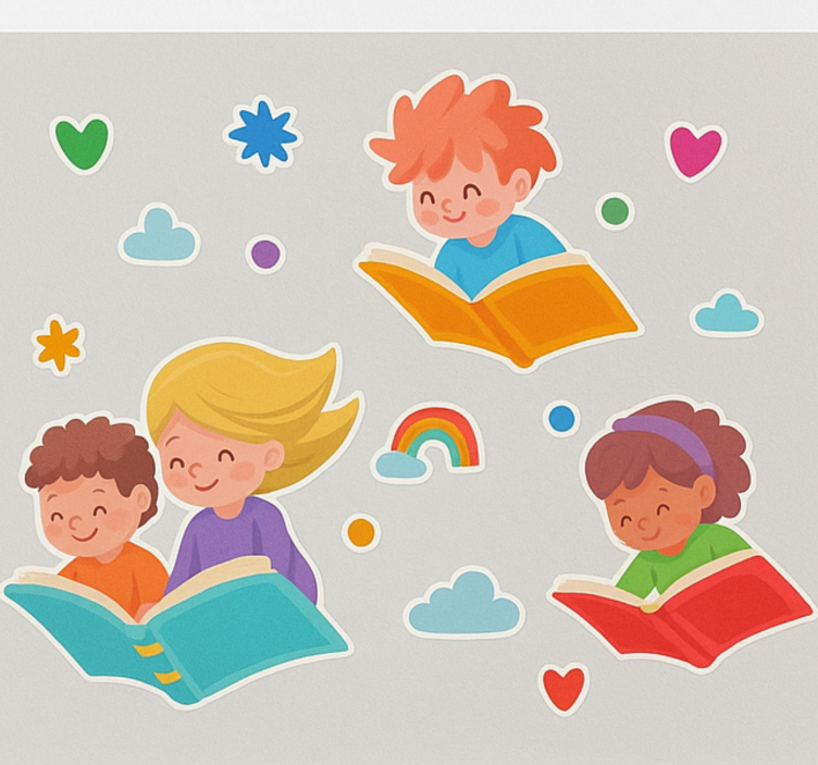 Adesivo educativo livros voadores e crianças - TenStickers