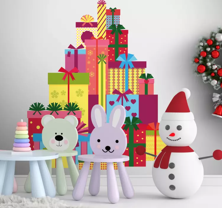 Adesivo de natal montanhas de presentes coloridos - TenStickers