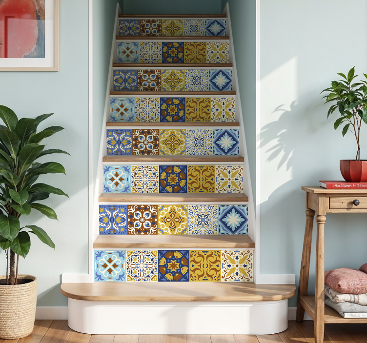 Adesivo para escadas azulejos espanhóis coloridos - TenStickers