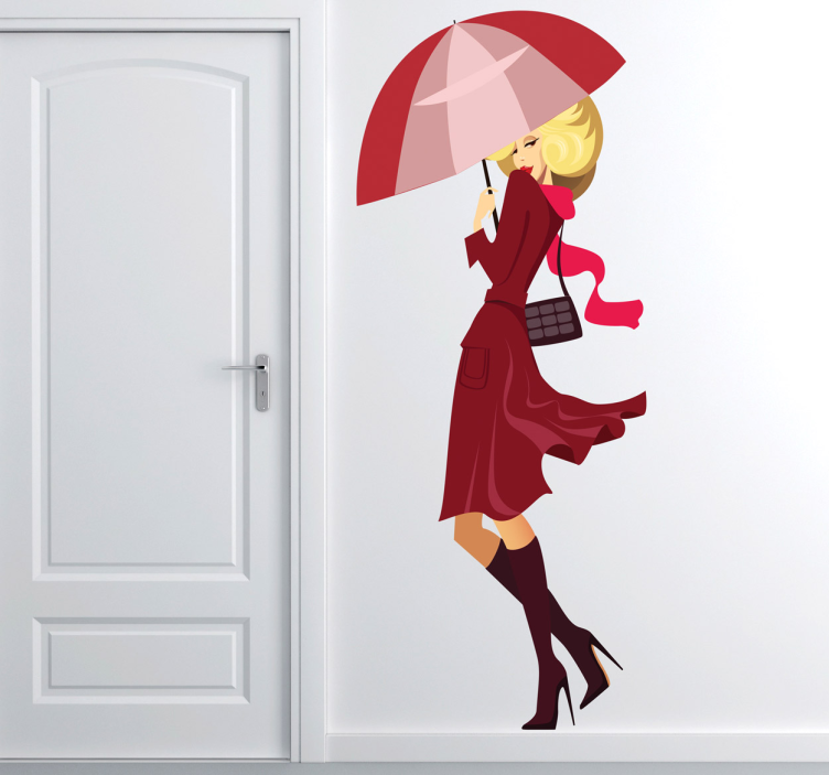 Adesivo de moda mulher chique com guarda-chuva - TenStickers