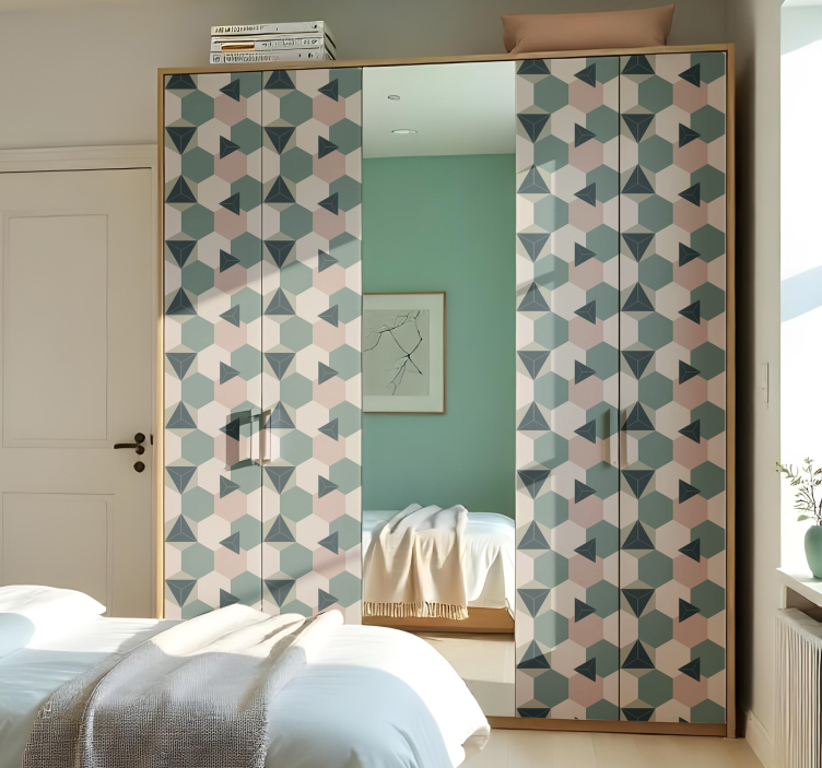 Autocolante para móveis hexágonos rosa e verde - TenStickers