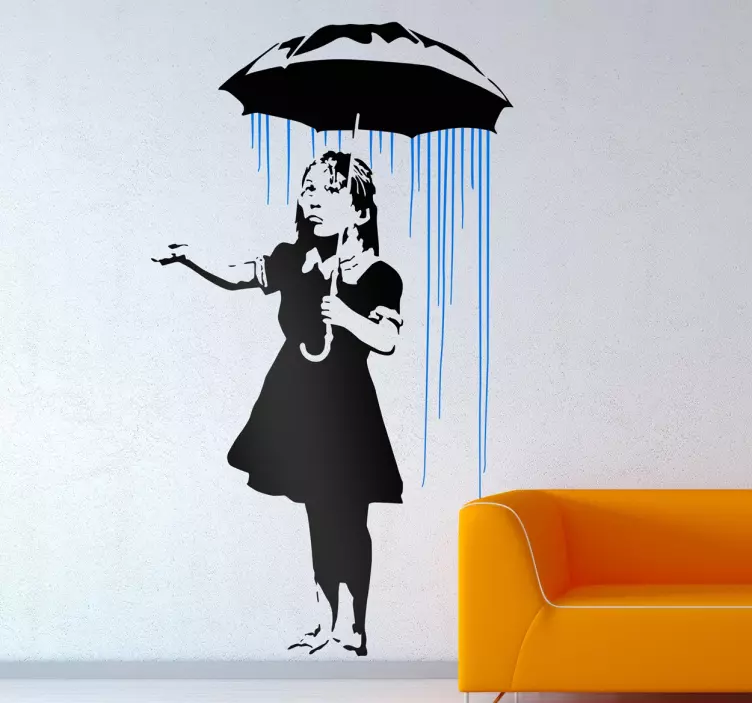 Adesivo graffiti Banksy menina debaixo de chuva - TenStickers