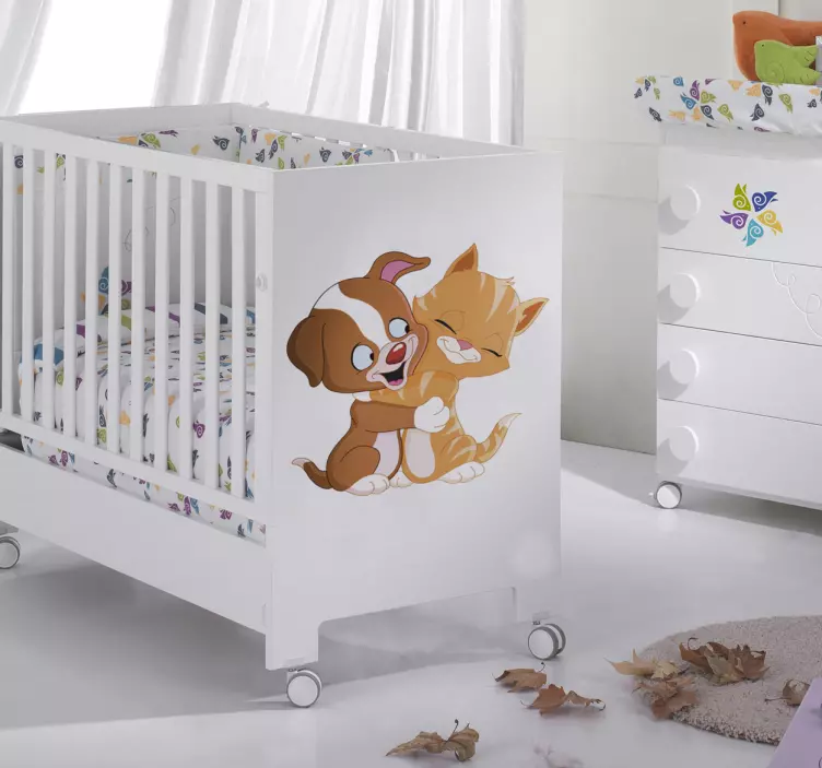 Adesivo infantil Gato abraçando cão - TenStickers