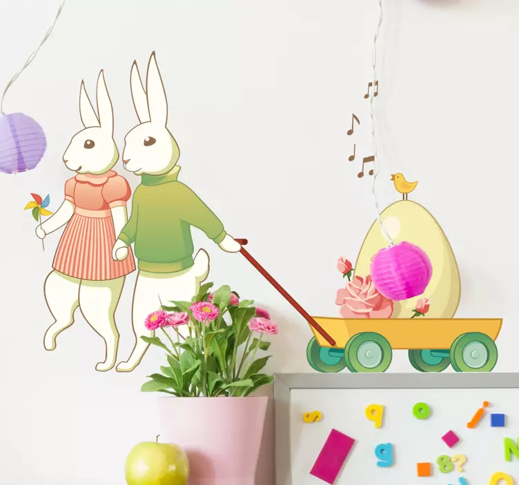 Adesivo infantil par de coelhos da páscoa - TenStickers
