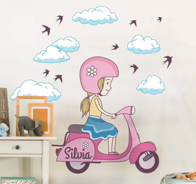 Adesivo infantil personalizado menina na mota - TenStickers