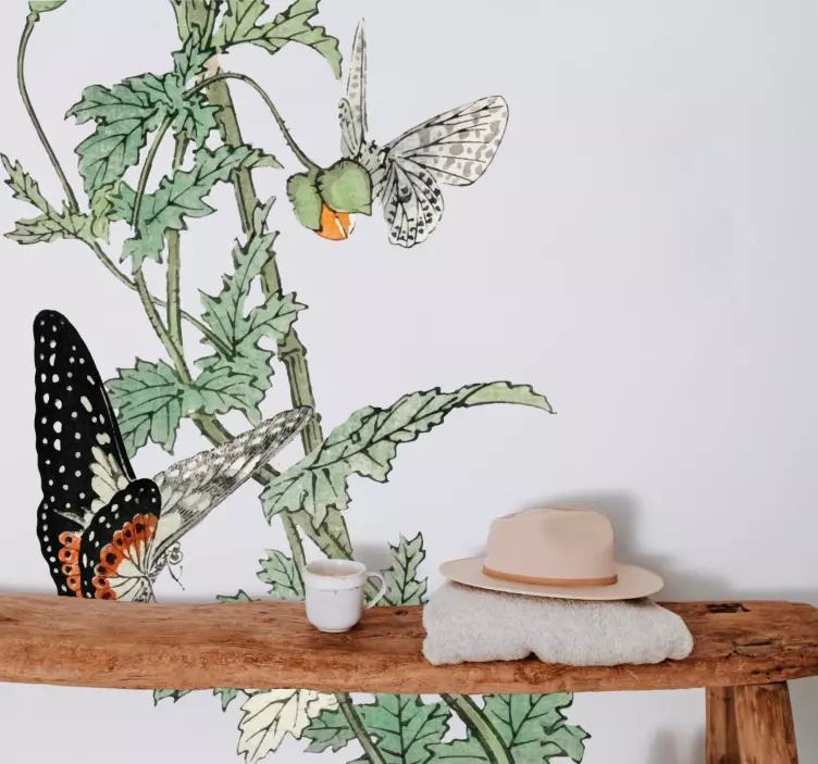 Adesivo plantas jardim de borboletas coloridas - TenStickers