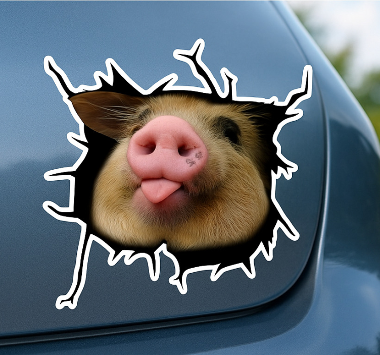 Adesivo para carro porquinho engraçado 3d - TenStickers