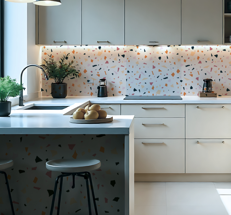 Adesivo para cozinha folha de terrazzo cinza - TenStickers
