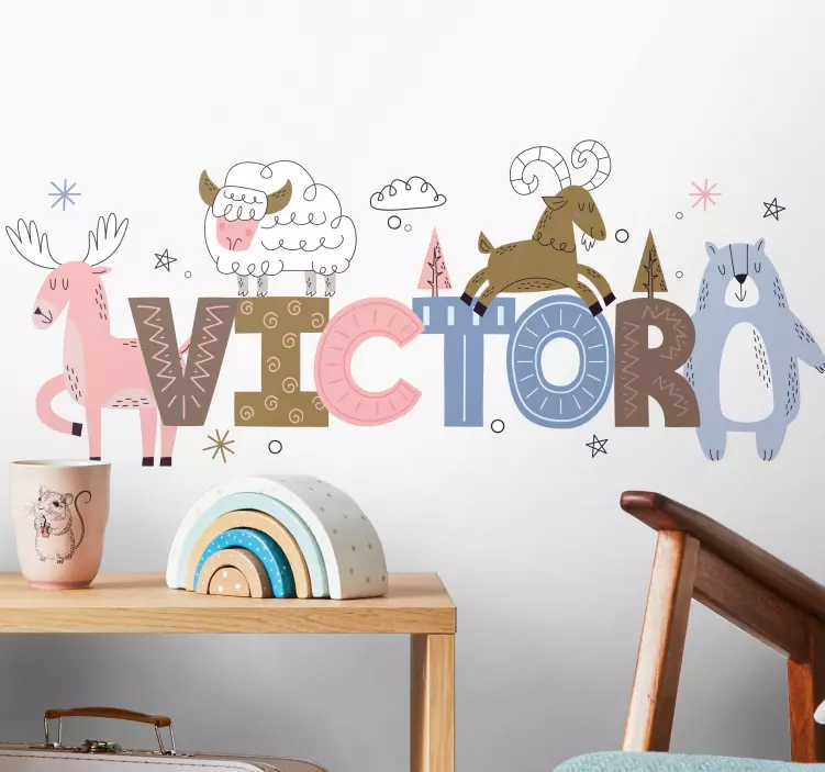 Adesivo para crianças animais com nome - TenStickers