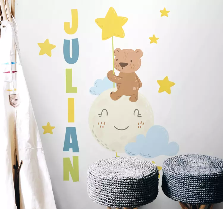 Adesivo para crianças balão de urso personalizado - TenStickers