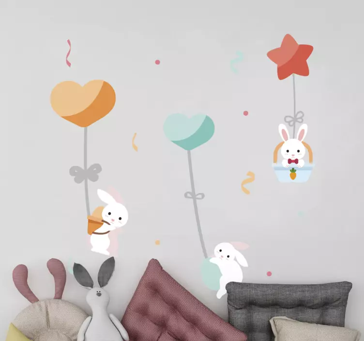 Adesivo para crianças balões com coelhinhos - TenStickers