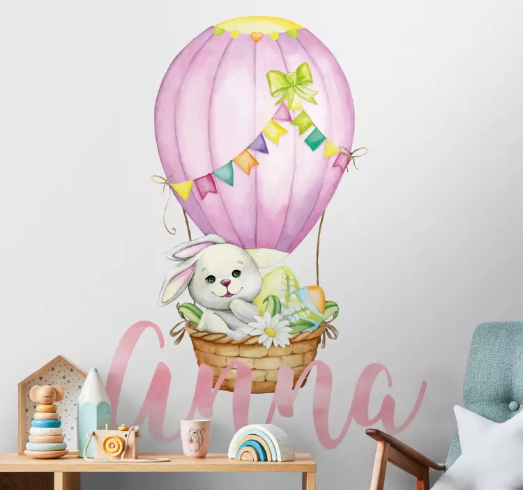 Adesivo para crianças coelho branco com nome - TenStickers